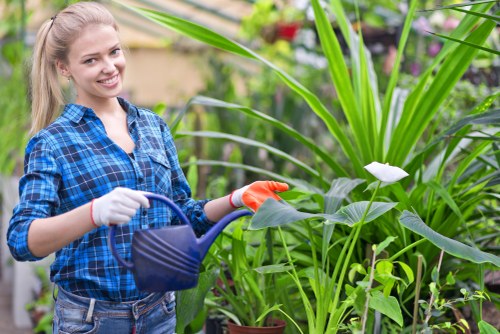 Gardener working at Kings Cross garden entrance