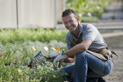 Gardeners clearing a terraced backyard in Kings Cross